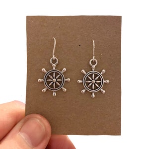 Silver Plated Nautical Helm Earrings: Quirky Beach Jewelry