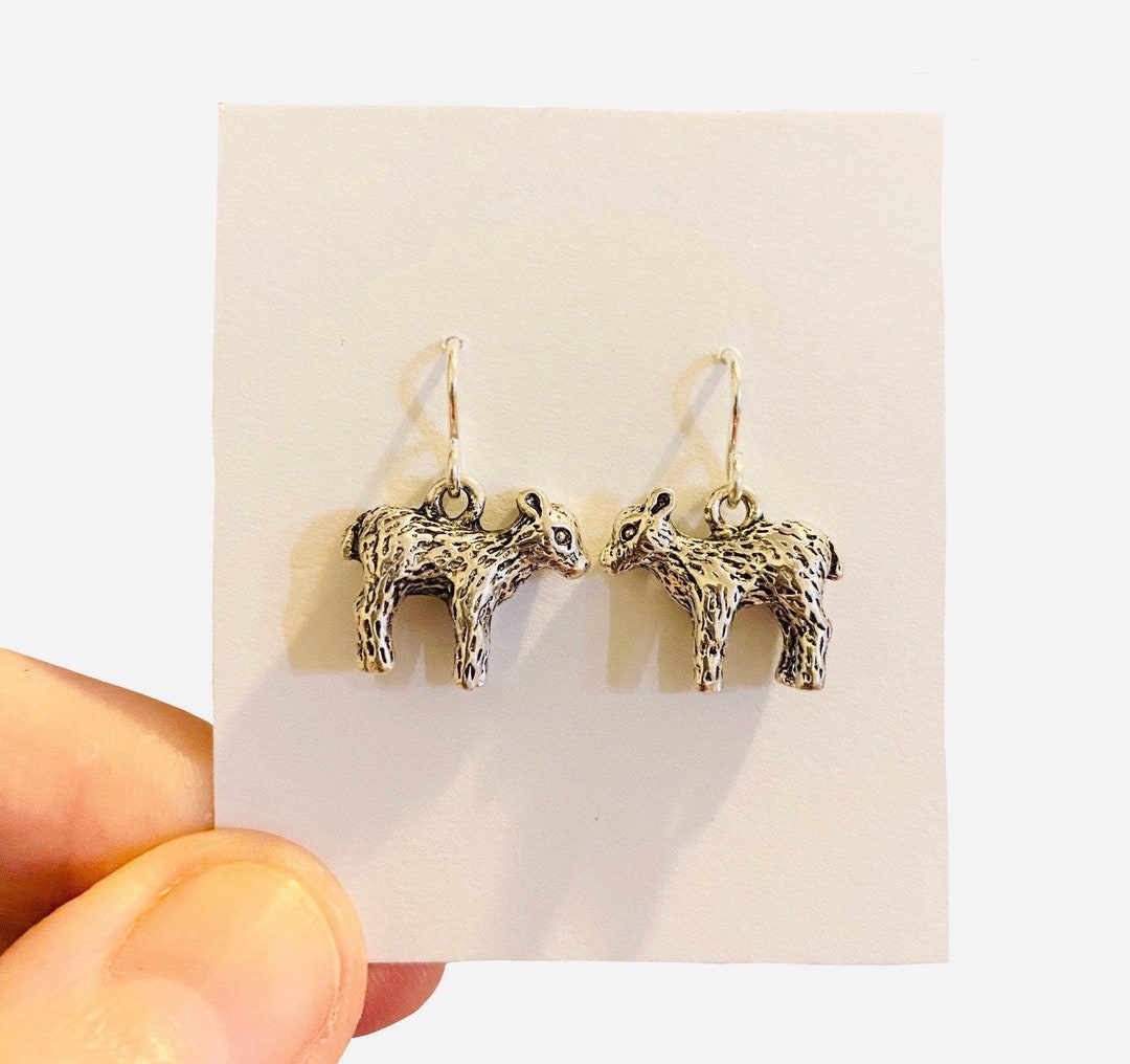 Lamb Earrings, Easter Gift, Weird Earrings, Farmer Gift, Silver Lamb Earrings, Vegetarian Gift