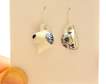 Ceramic Teacup Earrings, Blue Floral Teapot Earrings, Mismatched Earrings, Fun Earrings, Funky Earrings