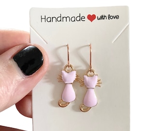 Cat Earrings, Pastel Earrings, Fairy Kei Earrings, Cat Earrings, Enamel Cat Earrings, Cat Lover Gift, Pink Cat Earrings