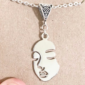 Picasso Face Necklace: Silver Abstract Portrait Pendant