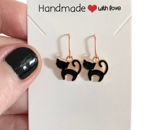 Cute Black Cat Earrings, Witchy Earrings, Feline Earrings, Kitten Earrings, Enamel Cat Earrings, Cat Lover Gift, Feline