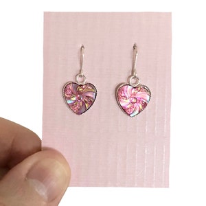 Pink Glitter Heart Earrings: Silver Plated Fairy Jewelry