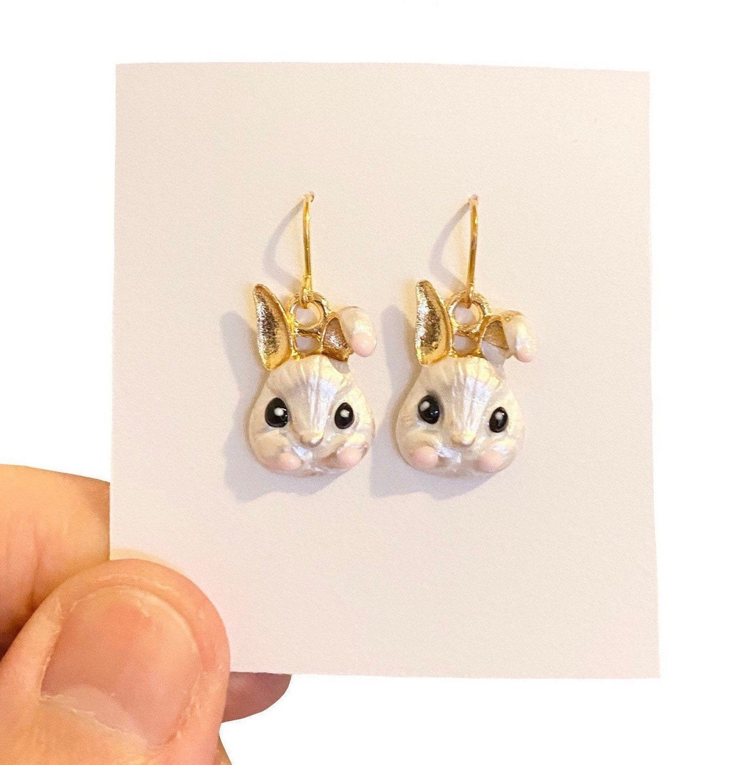 Bronze Rabbit Earring Rabbit Earrings, Gold Bunny Earrings, Funky Earrings, Iridescent Bunny ...