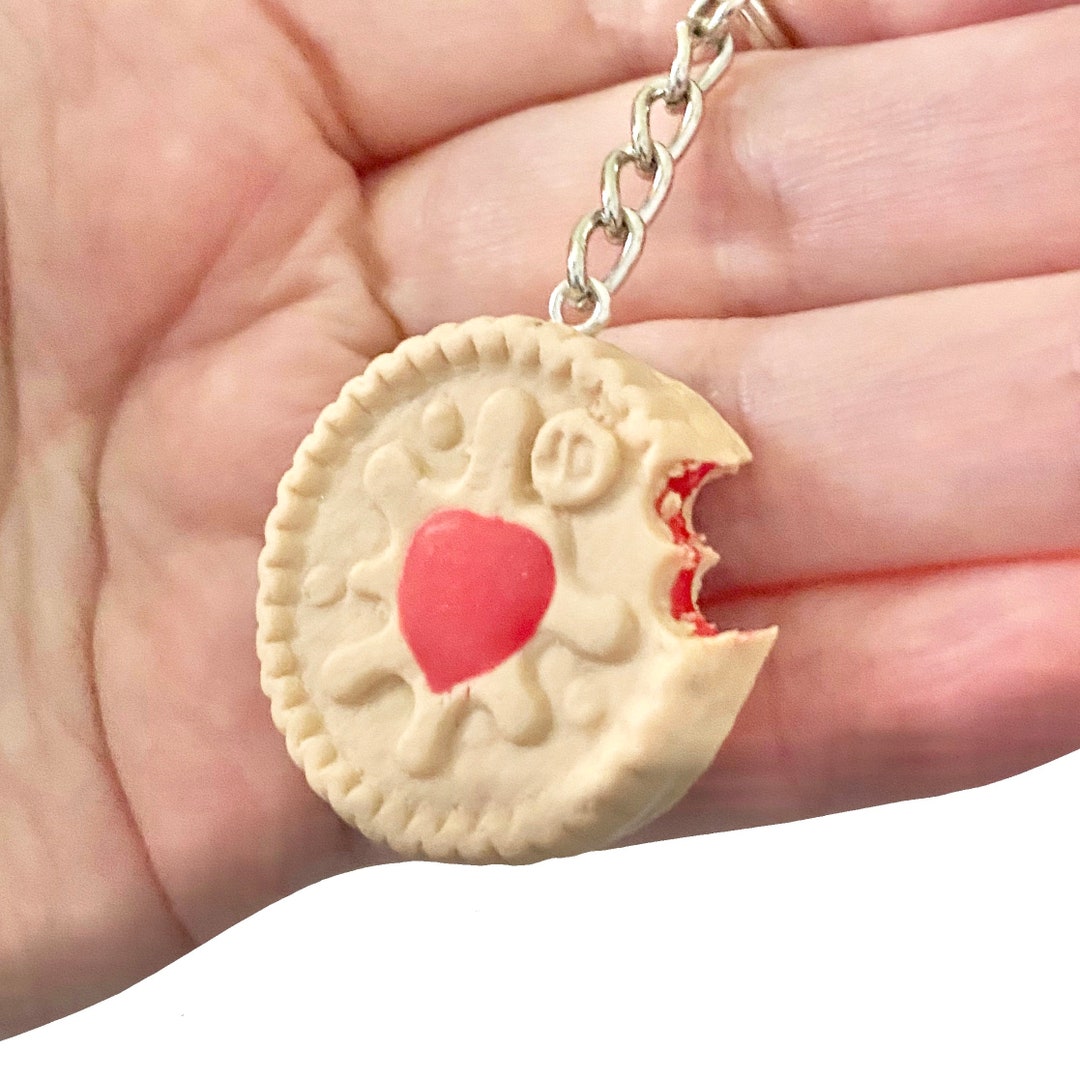 Jam Biscuit Keychain, Weird Keychain, Jammie Dodger Biscuit Keychain