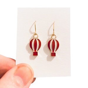 Red Enamel Hot Air Balloon Earrings: Fun Circus Jewelry
