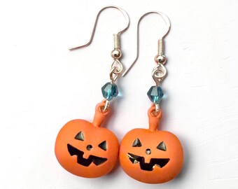 Pendientes de calabaza adorables, pendientes de calabaza naranjas, pendientes originales de Halloween, regalo de otoño.
