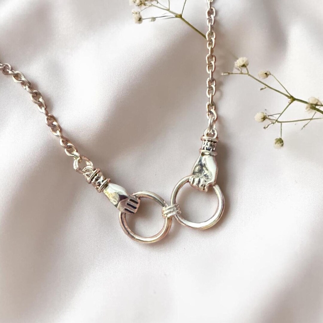 Greek Mythology Hand Clasp Necklace, Silver Friendship Pendant - Etsy