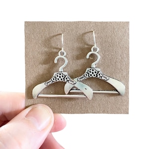 Coat Hanger Earrings, Funny Earrings, Quirky Earrings, Cute Earrings, Weird Earrings, Silver Coat Hanger Earrings, Novelty Earrings