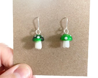 Mushroom Earrings, Green Mushroom Earrings, Weird Earrings, Cool Earrings, Novelty Earrings, Funky Earrings, Fun Earrings, Fairy Earrings