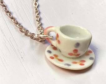 Collar con taza de té de cerámica azul, regalo para amantes del té, regalo de cumpleaños original para ella, regalo bonito para ella, regalo para chicas adolescentes, regalo para la hora del té.
