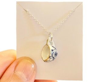 Blue Floral Teacup Necklace, 925 Silver Plated Chain, Blue Teacup Pendant, Quirky Gift For Her