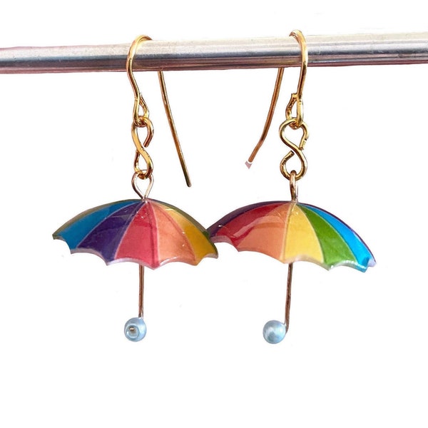 Umbrella Earrings, Fairy Kei, Pride Earrings, Lesbian Earrings, Gay Earrings, Pride Flag Earrings, Pride, Rainbow Earrings, Primary Colours