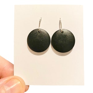 Black Wood Dot Earrings, Wood Earrings, Black Earrings, Simple Dangle Earrings, Black Geometric Earrings, Black Circle Earrings