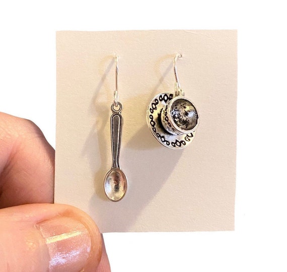 Teacup And Spoon Earrings, BFF Gifts, Quirky Earrings, Funny Gift For Her, Cute Earrings,  Fun Birthday Gift For Women