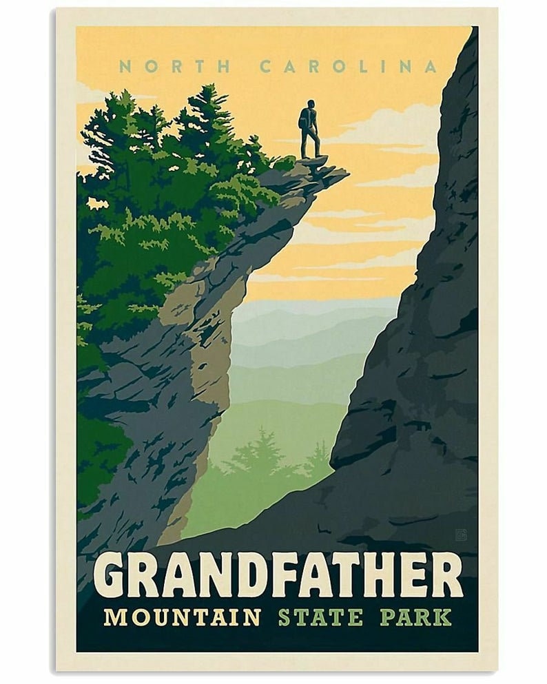 Vintage Travel Grandfather Mountain State Park No Framed Poster or Framed Canvas