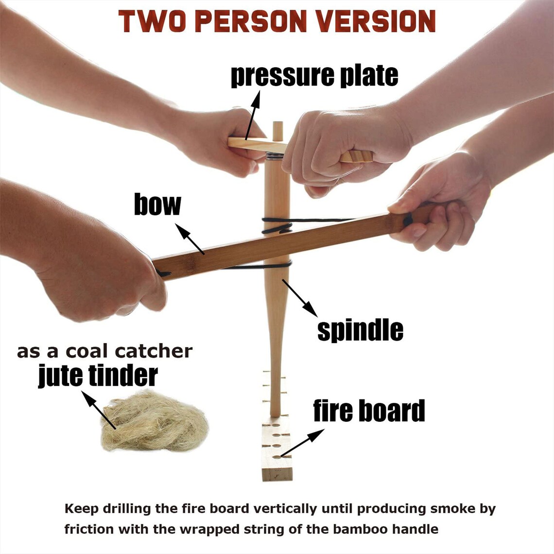 Bow Drill Kit Fire Starter Primitive Wood Survival Practice Etsy