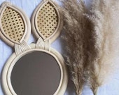 Rattan bunny bohemian nursery decor rabbit mirror
