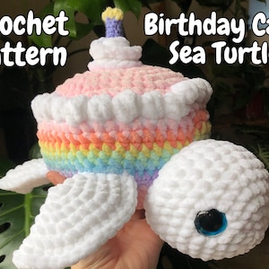 Birthday Cake Sea Turtle | Digital PDF Crochet Amigurumi Pattern | Low Sew | Beginner Friendly