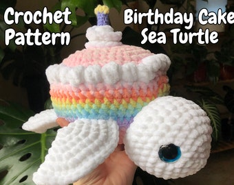 Gâteau d'anniversaire Tortue de mer | Modèle PDF numérique au crochet Amigurumi | Taille basse | Adapté aux débutants