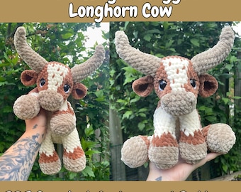 2in1 Sitting & Snuggler/Lovey Longhorn Cow | Crochet Amigurumi Pattern | Bull | Steer | Farm | Country