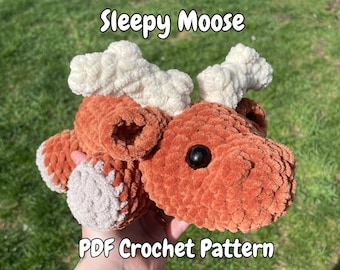 Sleepy Moose Crochet Amigurumi Pattern | Stuffed Animal | PDF Digital Download