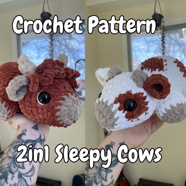 2in1 Sleepy Cows | PDF Crochet Amigurumi Pattern | Highland Cow | Spotted Cow | Beginner Friendly
