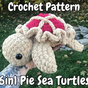 Patrón de amigurumi de crochet de 6 en 1 con forma de tortuga marina: cereza, arándano, lima, limón, chocolate, calabaza, animal, costura baja