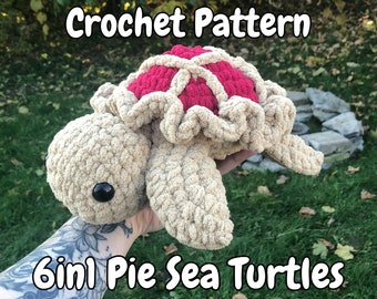 6in1 Pie Meeresschildkröten Amigurumi Häkelanleitung | Kirschbaum | Blaubeere | Key Lime | Zitrone | Schokolade | Kürbis | Tier | Flach nähen