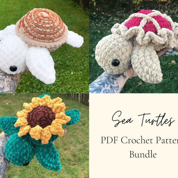 Sea Turtle Crochet Pattern Bundle | Flowers | Pies | Cinnamon bun | Amigurumi |