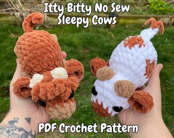 2in1 Itty Bitty Sleepy No Sew Cows Crochet Amigurumi Pattern | Plushie | Spotted Cow | Highland Cow | PDF Digital Download