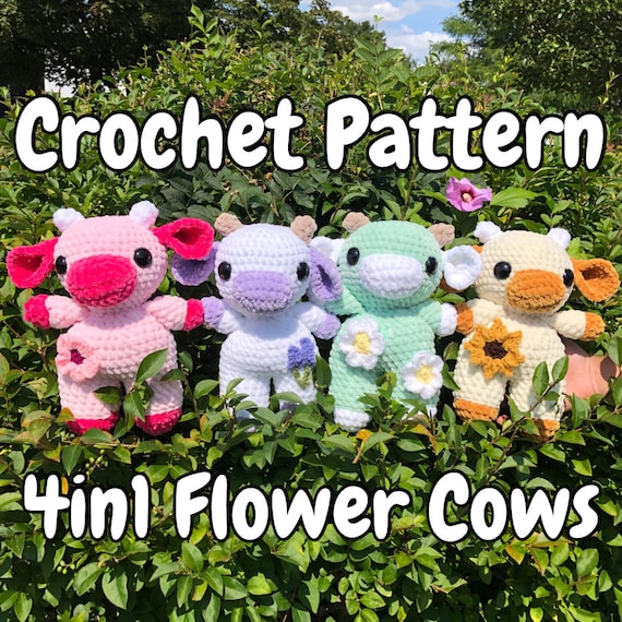 4in1 Flower Cows | PDF Crochet Amigurumi Pattern | Lavender | Daisy | Cherry Blossom | Sunflower | Low Sew