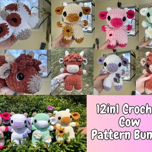 Sleepy, Mini & Regular Flower Cow Bundle | PDF Crochet Amigurumi Pattern | Cherry Blossom | Sunflower | Daisy | Lavender | Highland Cow |