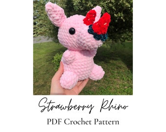 Strawberry Rhinoceros | Ditgital PDF Crochet Pattern | Easy Beginner Amigurumi | Fruit Rhino