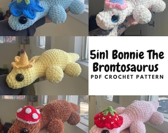 5in1 Bonnie Der Brontosaurus | Amigurumi Häkelanleitung | Erdbeere | Geburtstag | Pilz | Glockenblume | Banane
