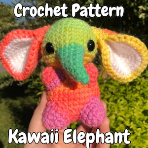Kawaii Elephant Pattern | PDF Digital Download Crochet Amigurumi Tutorial | Beginner Stuffed Animal Plushie |