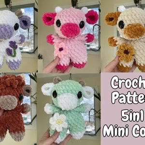 5in1 Mini Cows | PDF Crochet Amigurumi Pattern | Low Sew | Quick & Easy | Cherry Blossom | Sunflower | Daisy | Lavender | Highland Cow |