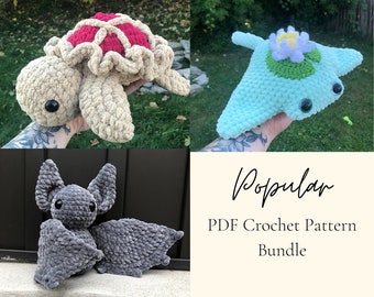 Popular Patterns Crochet Amigurumi Bundle | Kawaii Bat | 6in1 Turtle Pies | Lily Pad Stingray |