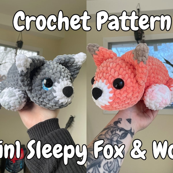 Renard et loup endormis 2 en 1 | Patron amigurumi au crochet PDF