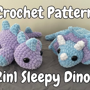 2in1 Sleepy Dinosaurs Crochet Amigurumi Pattern | Stuffed Animal | Toy | Plushie | Dino | Stegosaurus | Triceratops | PDF Digital Download