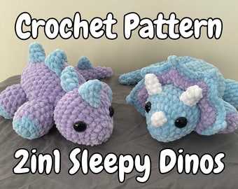 2in1 Dinosaurios Soñolientos Patrón Amigurumi Crochet / Peluche / Juguete / Peluche / Dino / Estegosaurio / Triceratops / PDF Descarga Digital