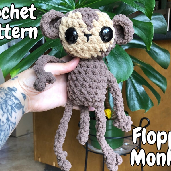 Floppy Äffchen | Anfänger häkeln Amigurumi Muster | PDF Digitaler Download | Schnell & Einfach | Flachnaht | Kuscheltier