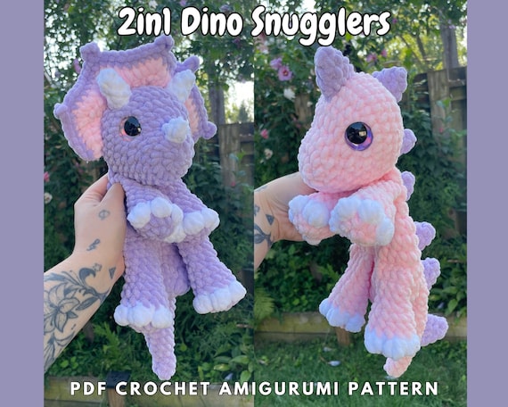 Crochet Dinosaur Snuggler Amigurumi Pattern | Stegosaurus & Triceratops (PDF Digital Download)