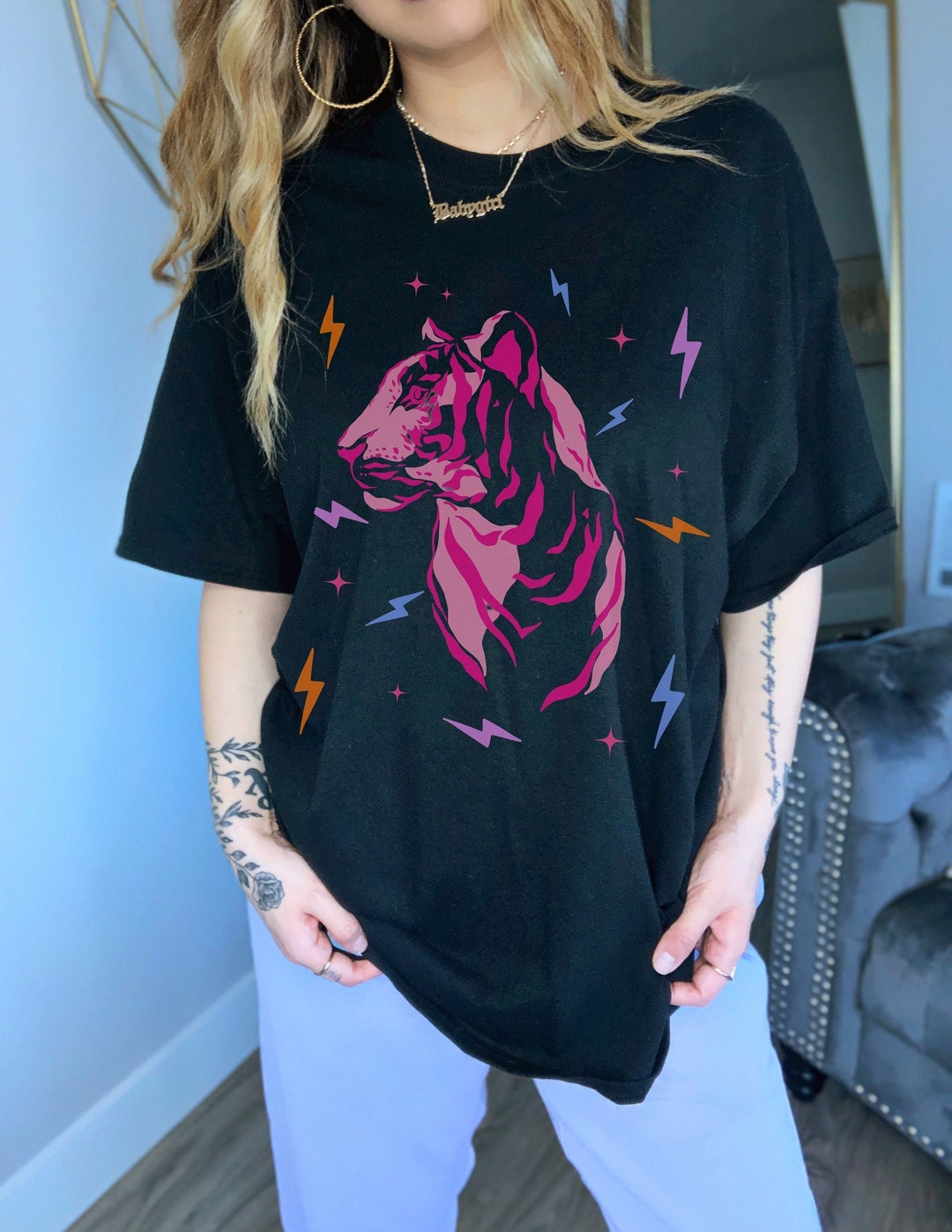 Pink Tiger Shirt Year of the Tiger Shirt Lightning Bolt Shirt - Etsy