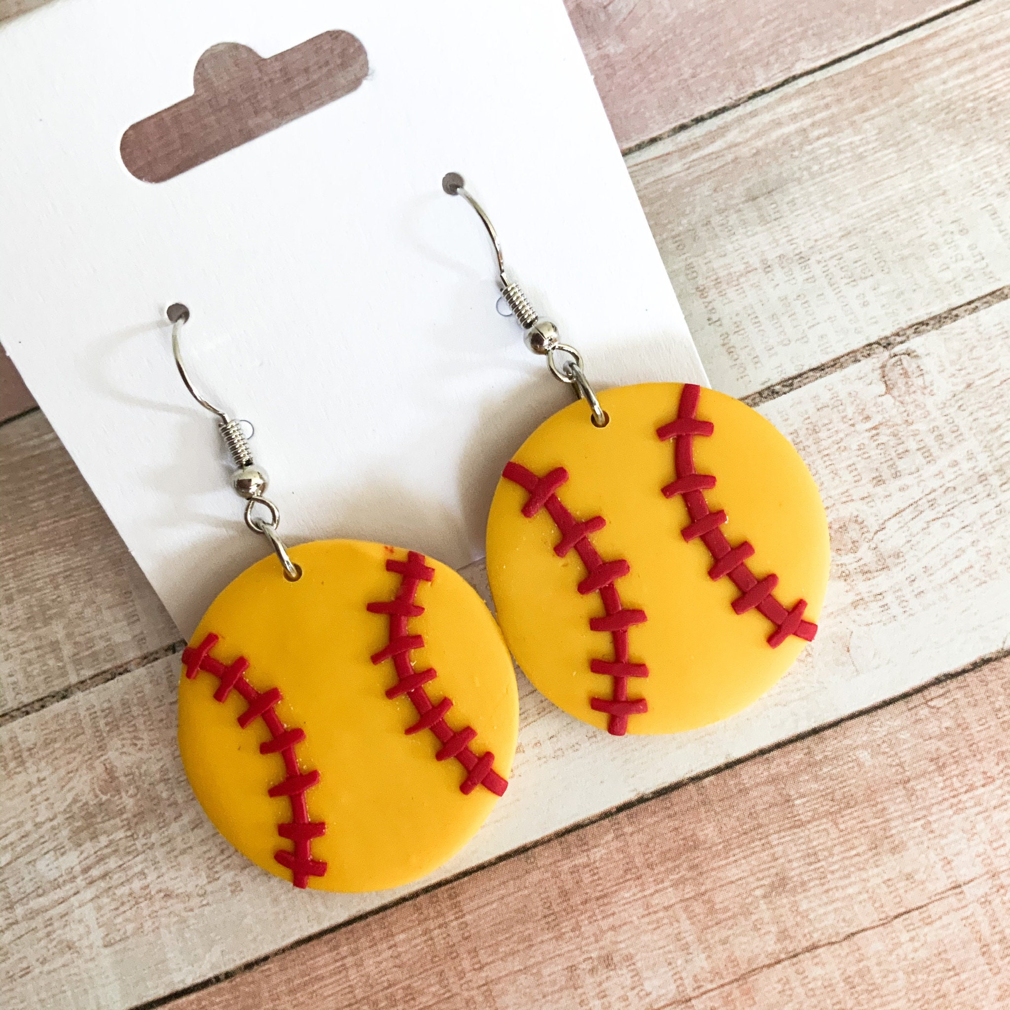 Softball Polymer Clay Earrings Etsy