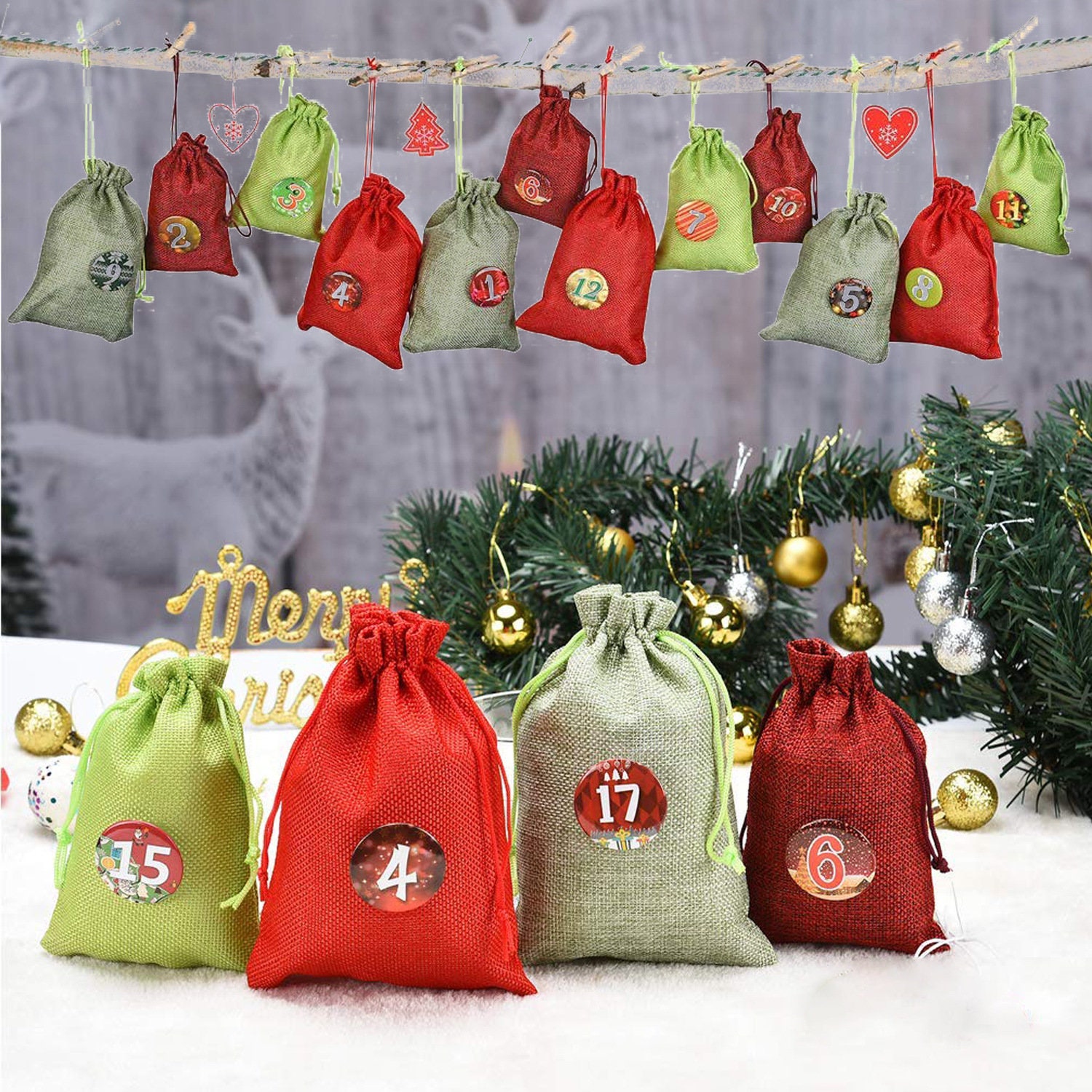 Eco friendly Advent Calendar Christmas Fillable bag Tree | Etsy