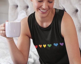 LGBTQ Tank - Rainbow Hearts - Unisex Muscle Tank - Gay Pride Shirt - Love is Love - Pride Apparel