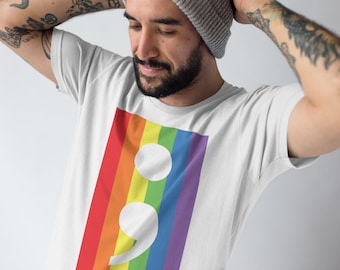 LGBTQ+ Semicolon Cut Out - Unisex T-shirt - Mental Health Awareness - Queer - Rainbow - Gay Pride Shirt - Self Love