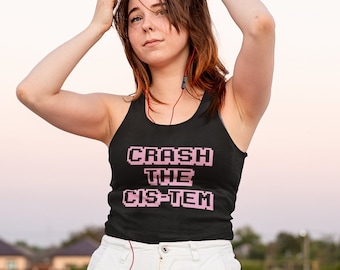 Orgullo LGBTQ+ - Camiseta sin mangas unisex Crash The CIS-tem - Orgullo trans - No binario - Queer - Género Queer - Fluido de género - Andrógino - Ellos/Ellos
