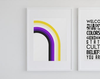 Retro Rainbow Poster - Non-Binary Pride Edition - LGBTQ Home Decor - Non-Binary Flag - Enby Pride - Queer Art